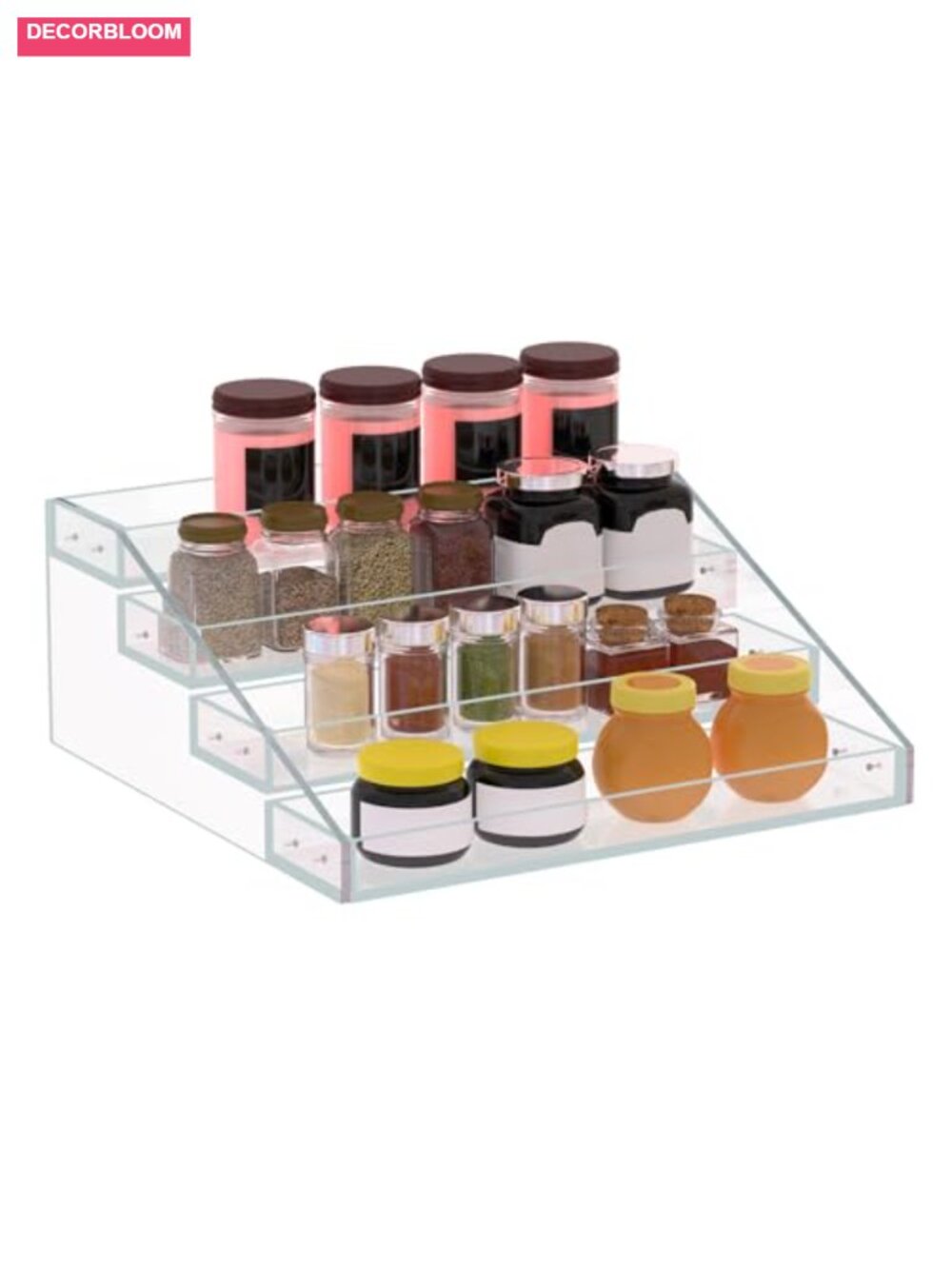 4 Tier Acrylic Spice Rack Organizer for Kitchen Countertop Cabinet, Clear
